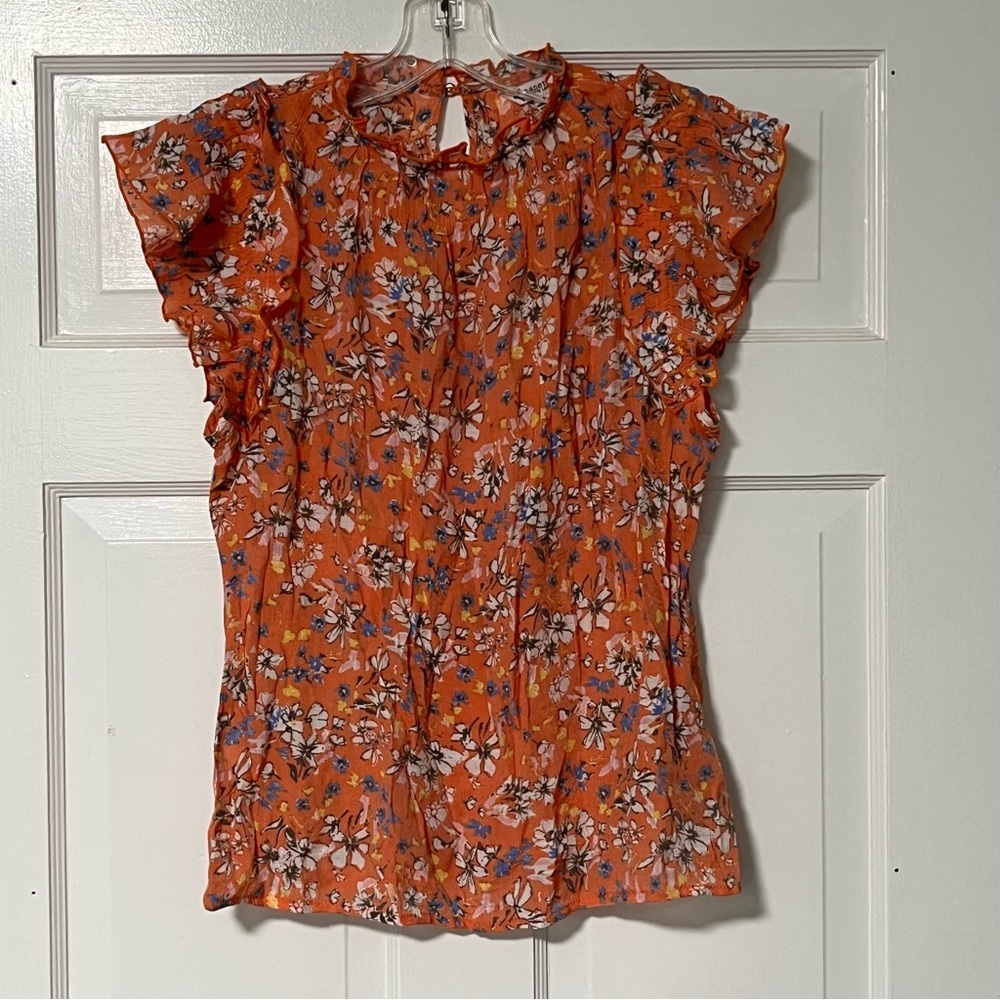 Nanette Lepore Orange Floral cap ruffle sleeve Blouse